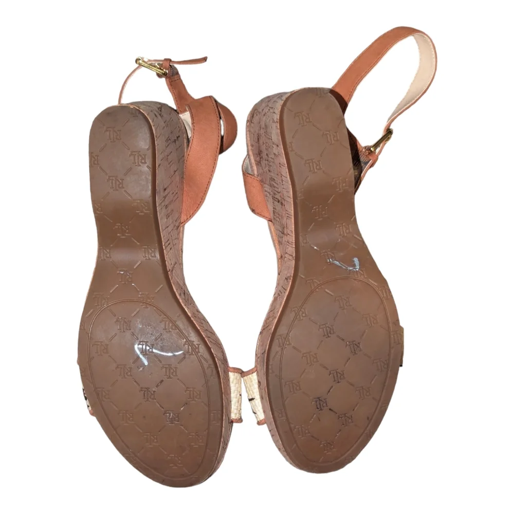 Lauren Ralph Lauren Nubuck/Straw  Odelia Cork Adjustable Ankle Strap Buckle 8B